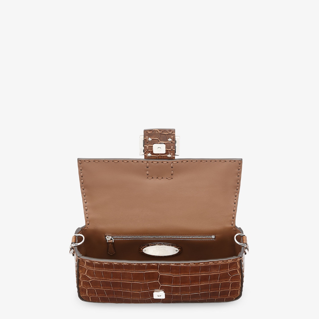 FENDI Baguette Brown crocodile bag with 612 hand-sewn topstitches - Image 2